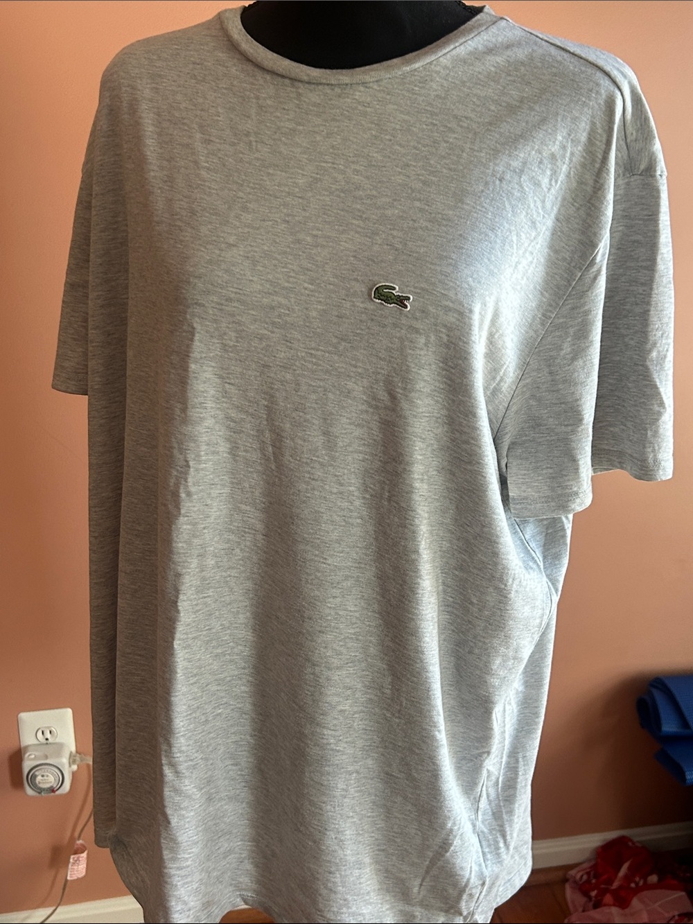 Lacoste Men's Crew Neck Tee in Light Gray with Green Croc